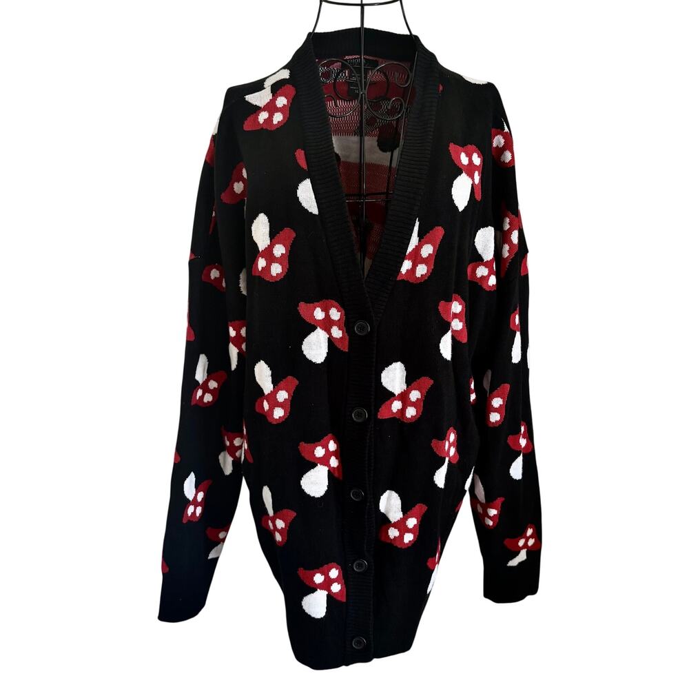Thorn & Fable Polka Dot Muchroom Longline Knit Cardigan Sweater Whimsical Fairy